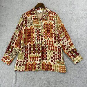 Norm Thompson Womens M Button-Up Shirt Multicolor Geometric  Long Sleeve Chiffon
